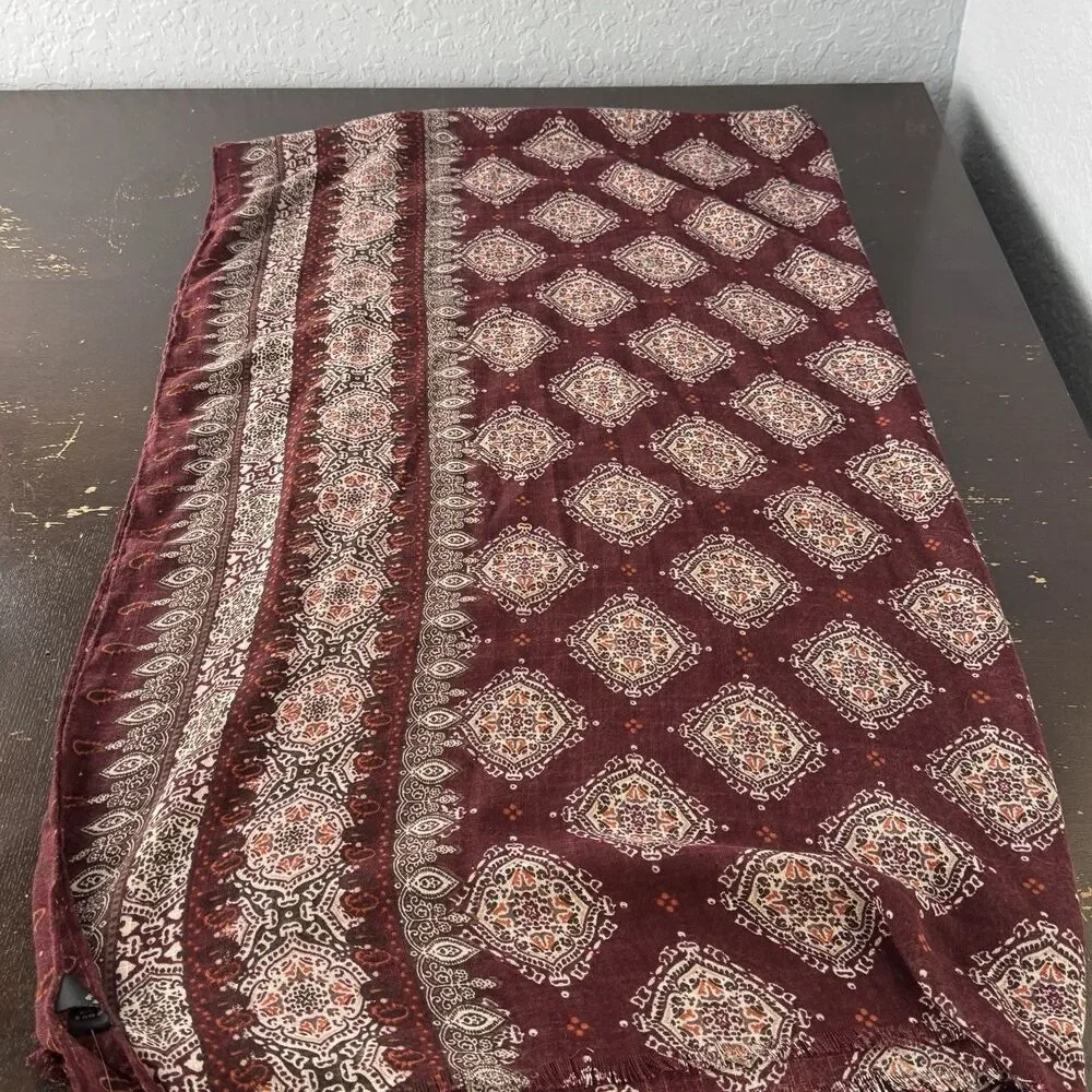 Cejon Large Red & White Scarf 77”x37” Rectangular Burgundy Shawl Polyester Wrap